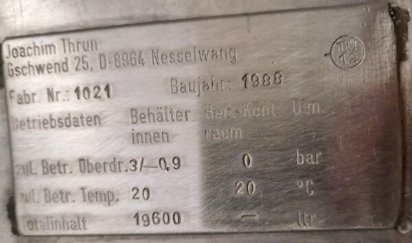 19600 liter tank i Rostfritt 304