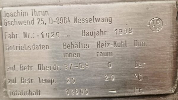 19600 liter tank i Rostfritt 304